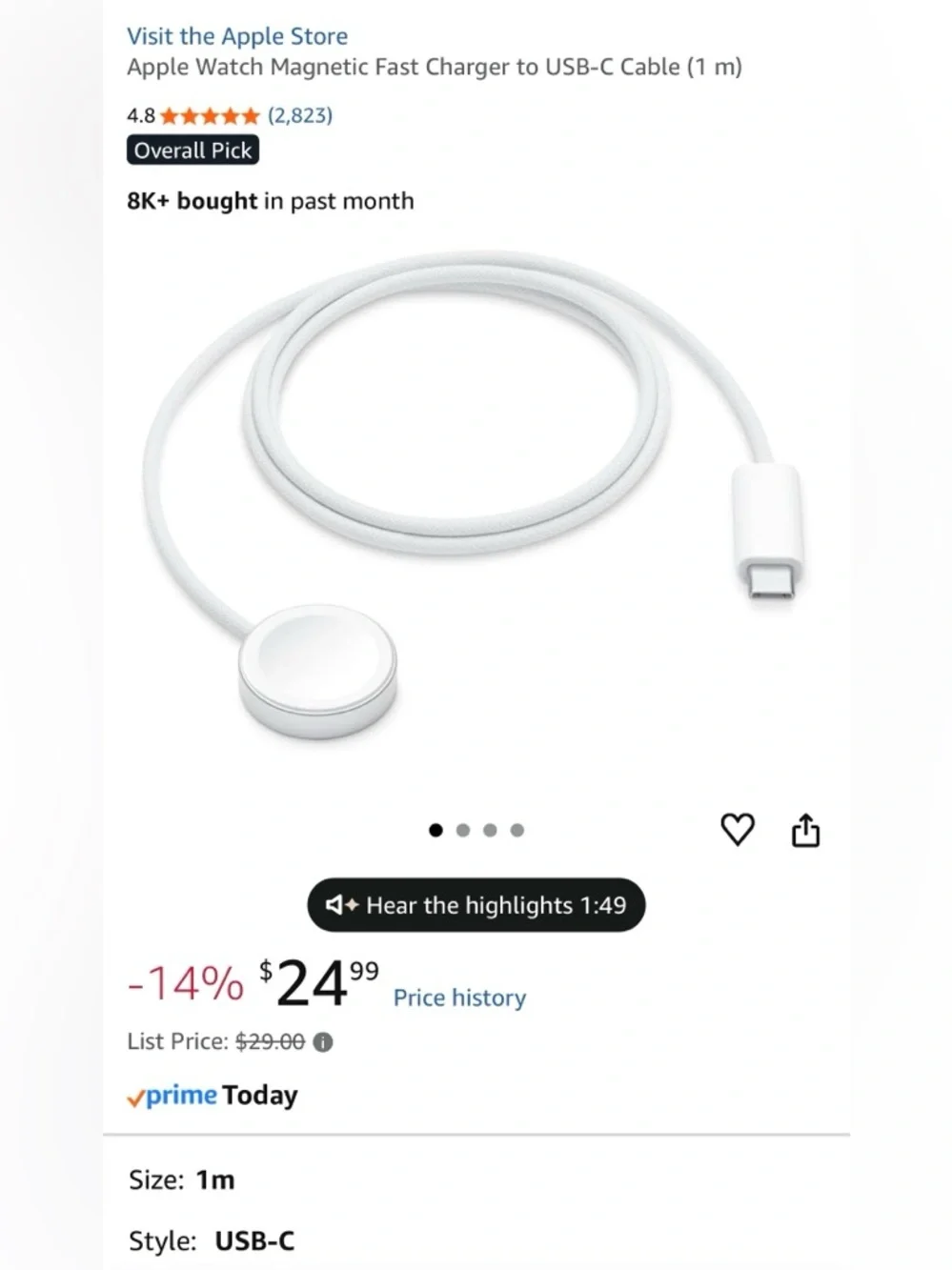 Apple Store White Braided Magnetic Fast Charging Cable with USB-C